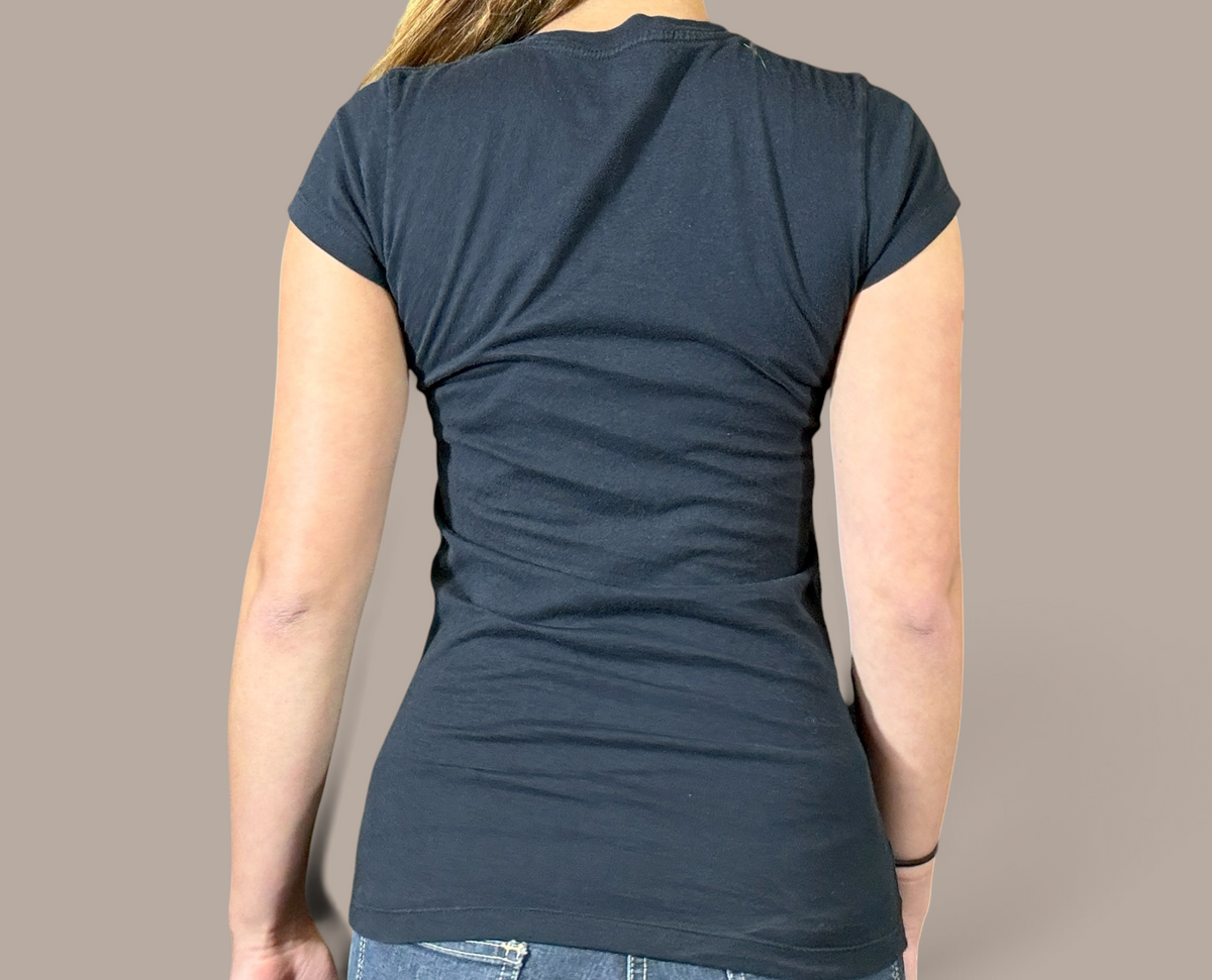 hard rock black graphic shirt white and pink detailing