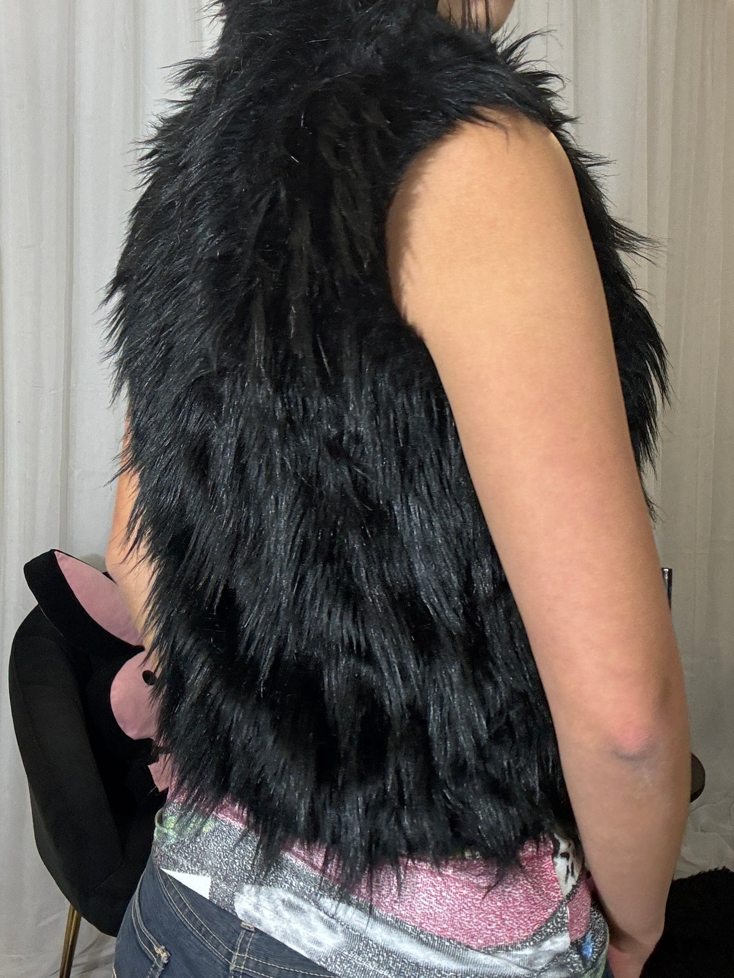 Vintage Plume Black Fur Vest