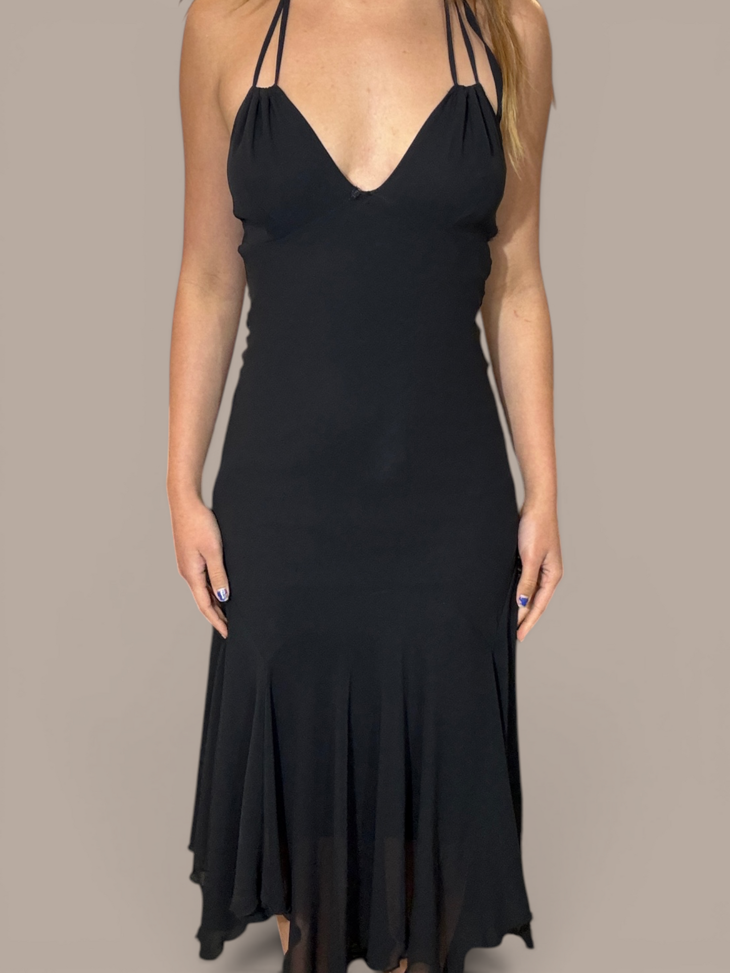 Perrini black fitted dress bottom ruffles
