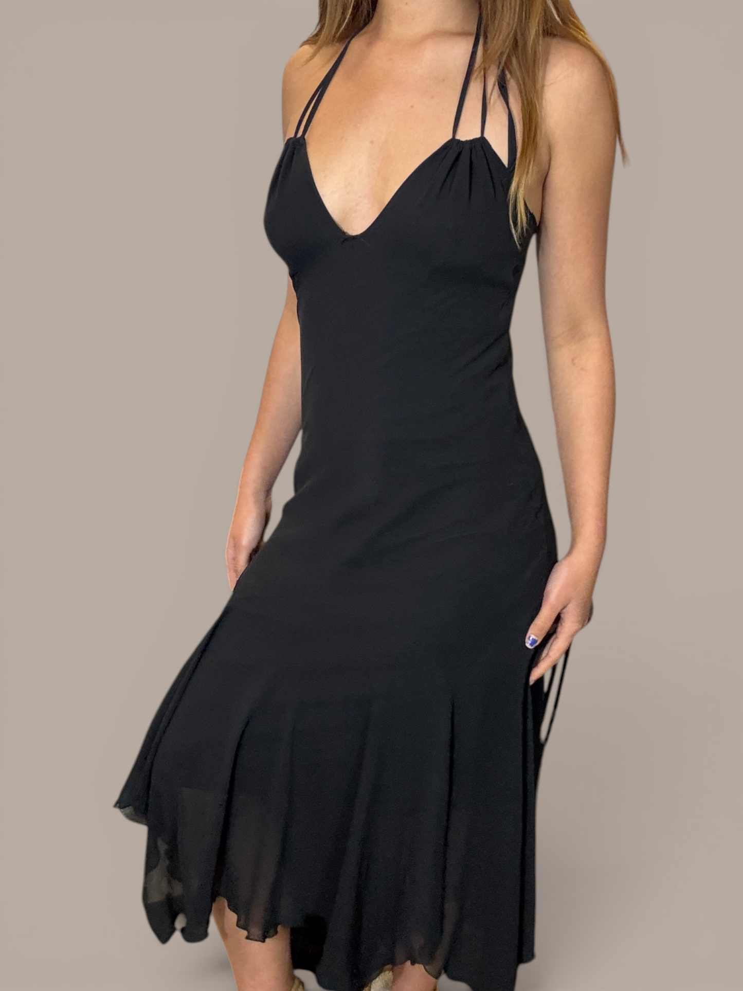 Perrini black fitted dress bottom ruffles
