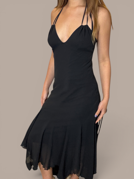 Perrini black fitted dress bottom ruffles