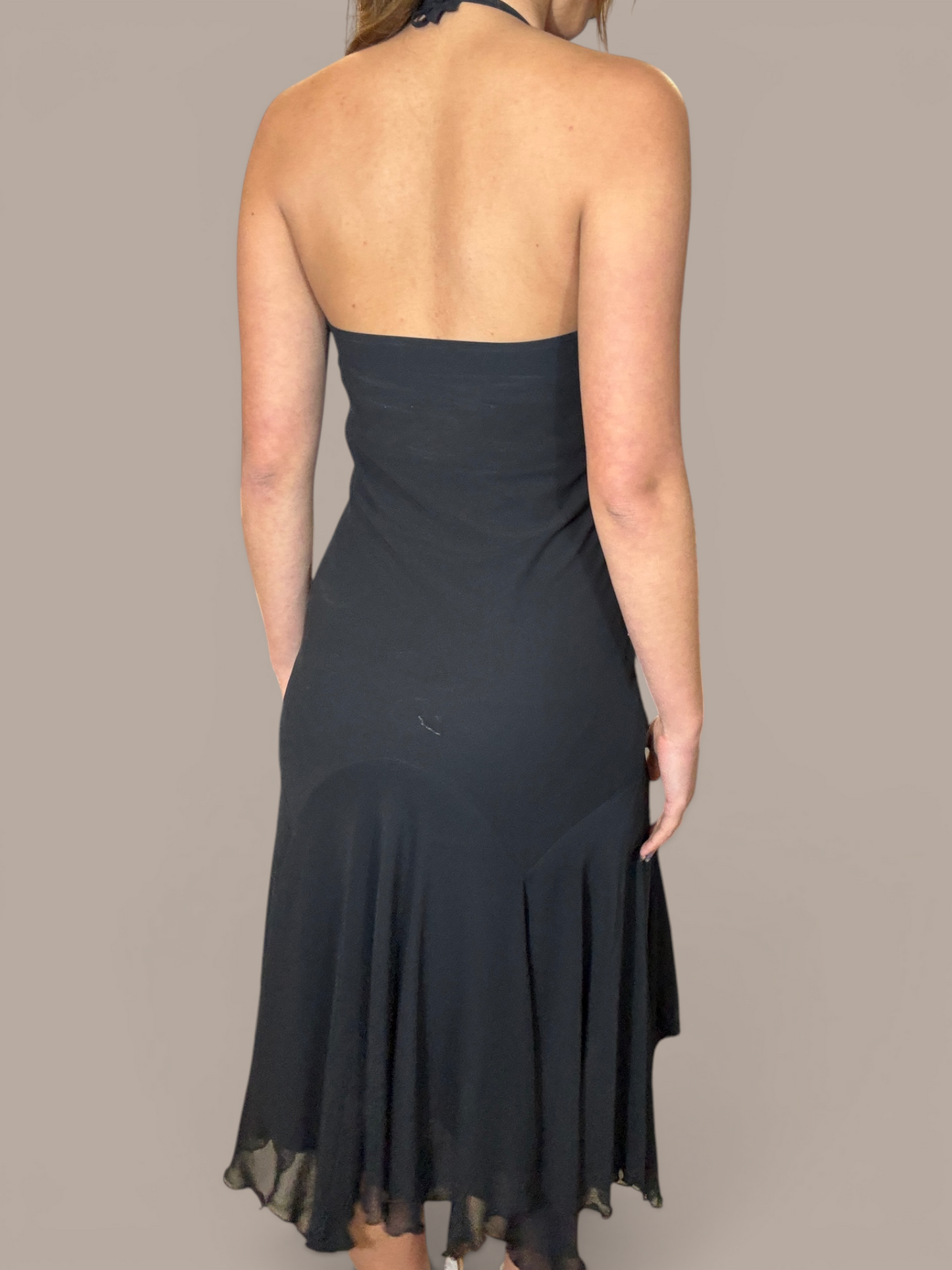 Perrini black fitted dress bottom ruffles