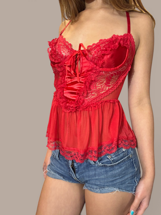 sugar thrills vintage red lace cami