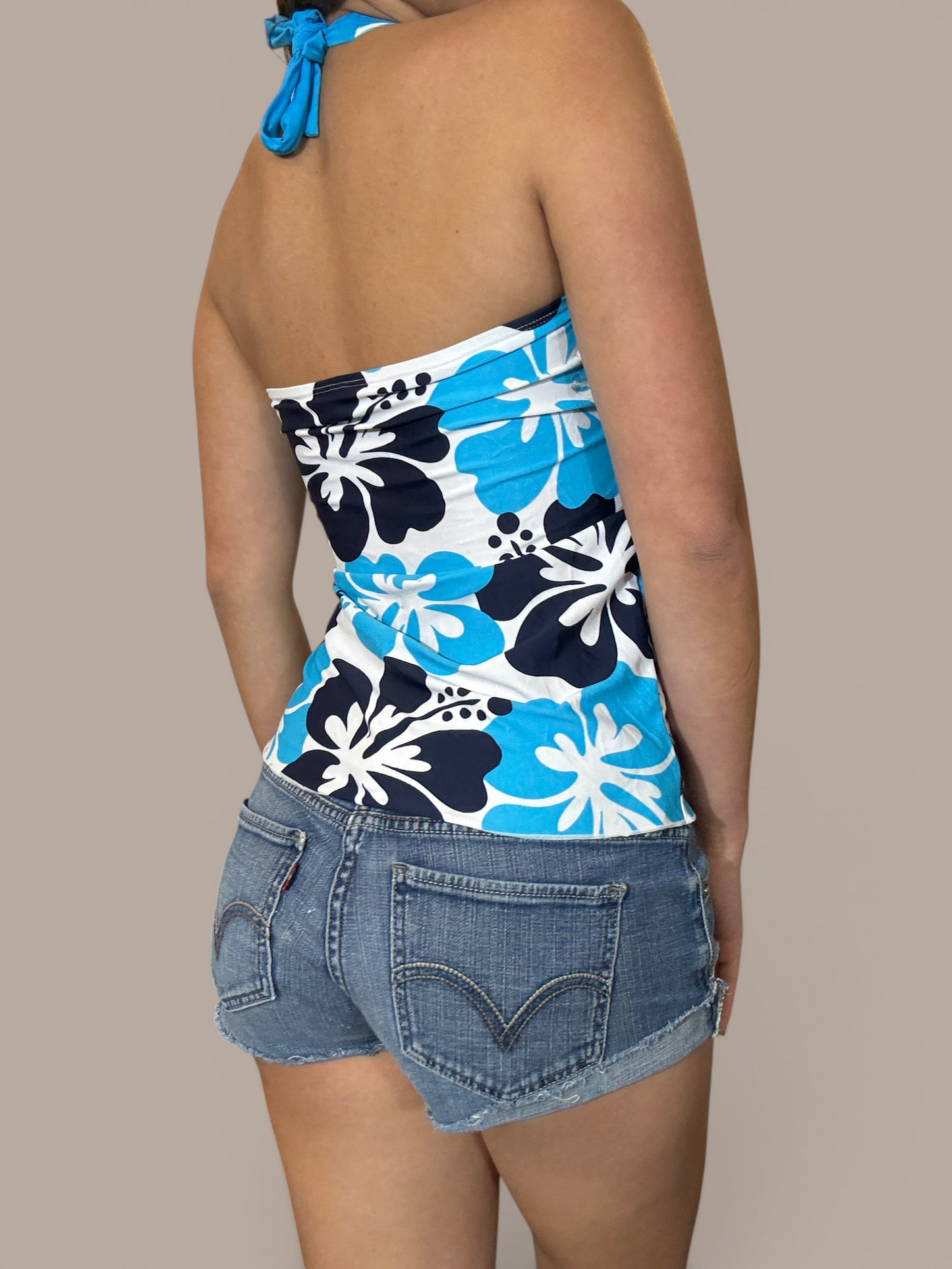 pink sand vintage Hawaii blue halter top