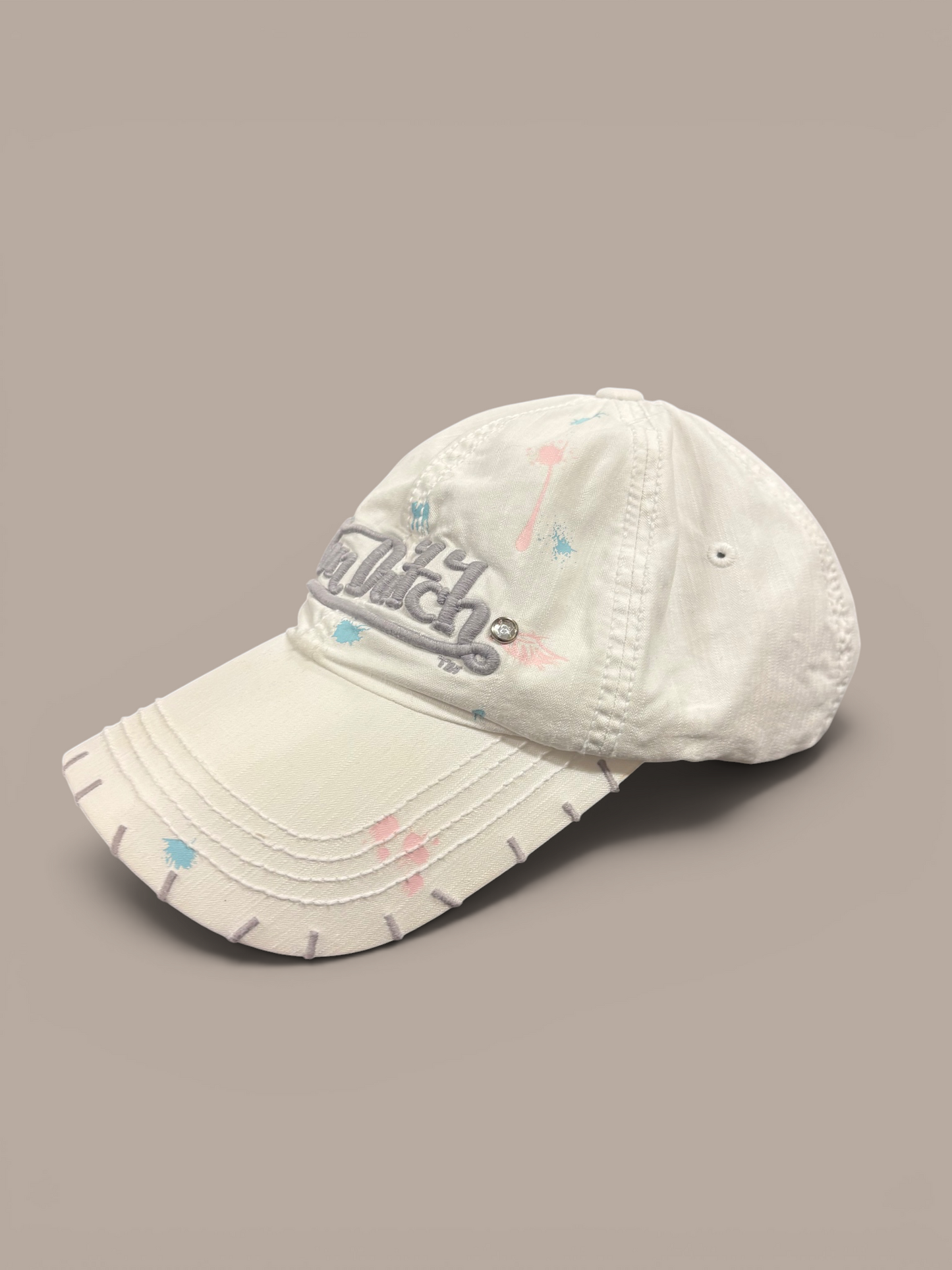 von dutch hat white with pink blue and purple splotches