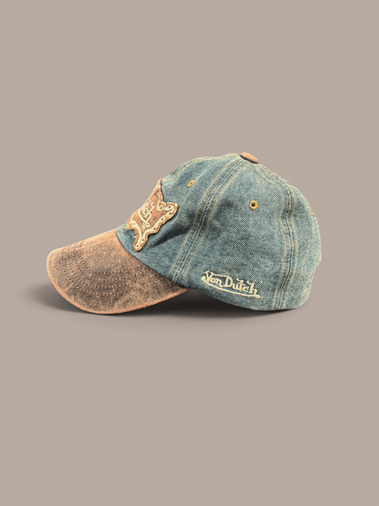 suede and denim von dutch hat leather adjustable strap