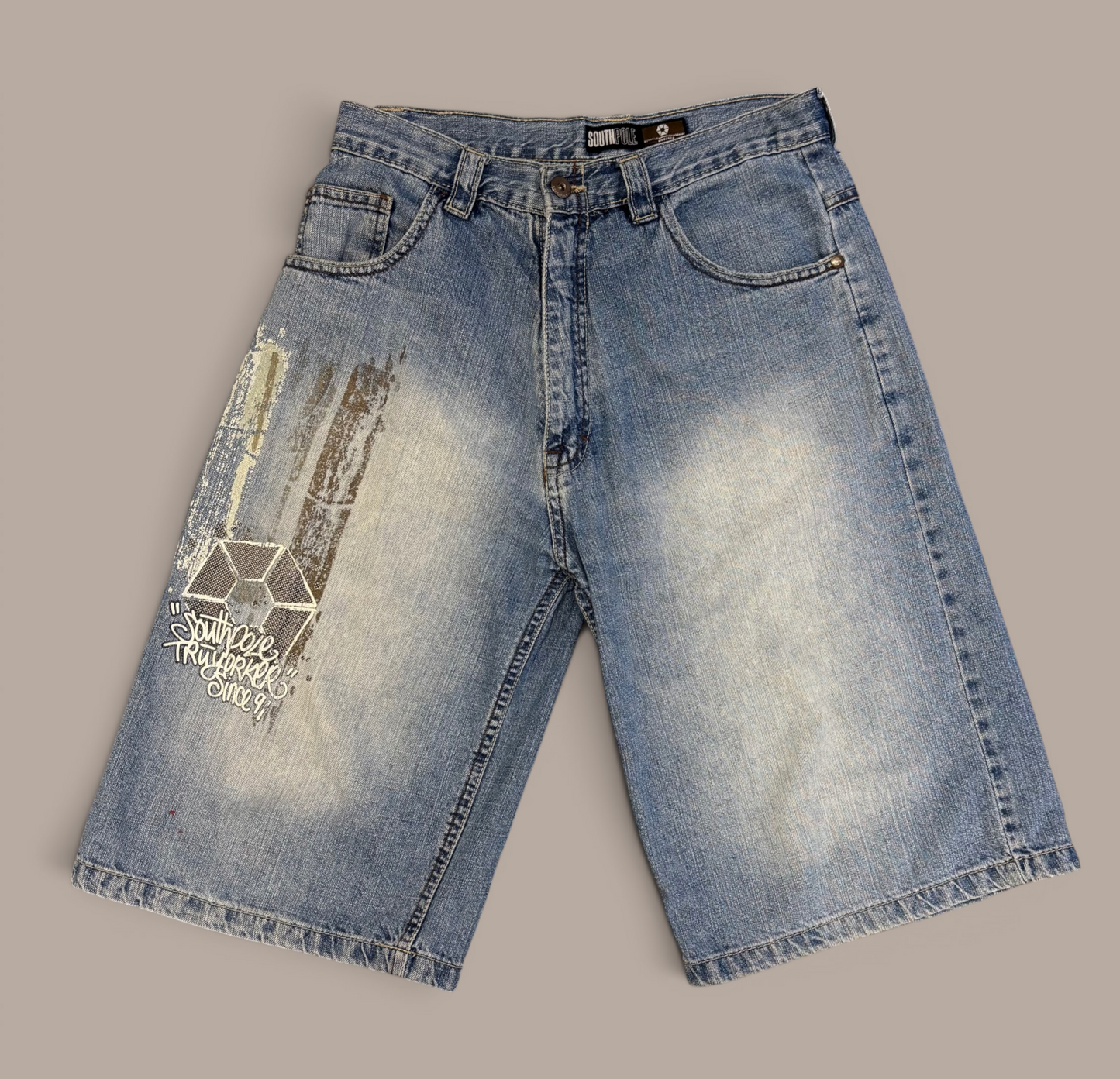 south pole vintage mens light wash graphic jorts
