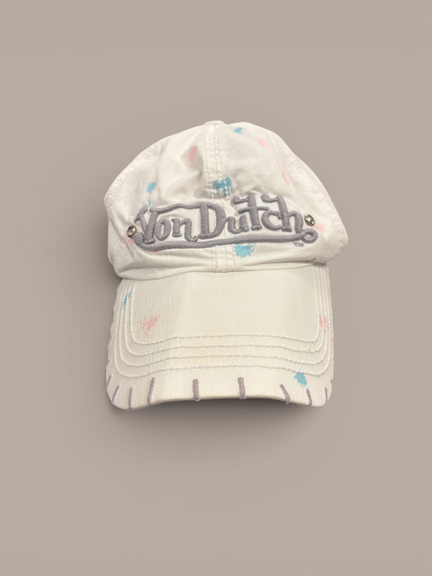 von dutch hat white with pink blue and purple splotches